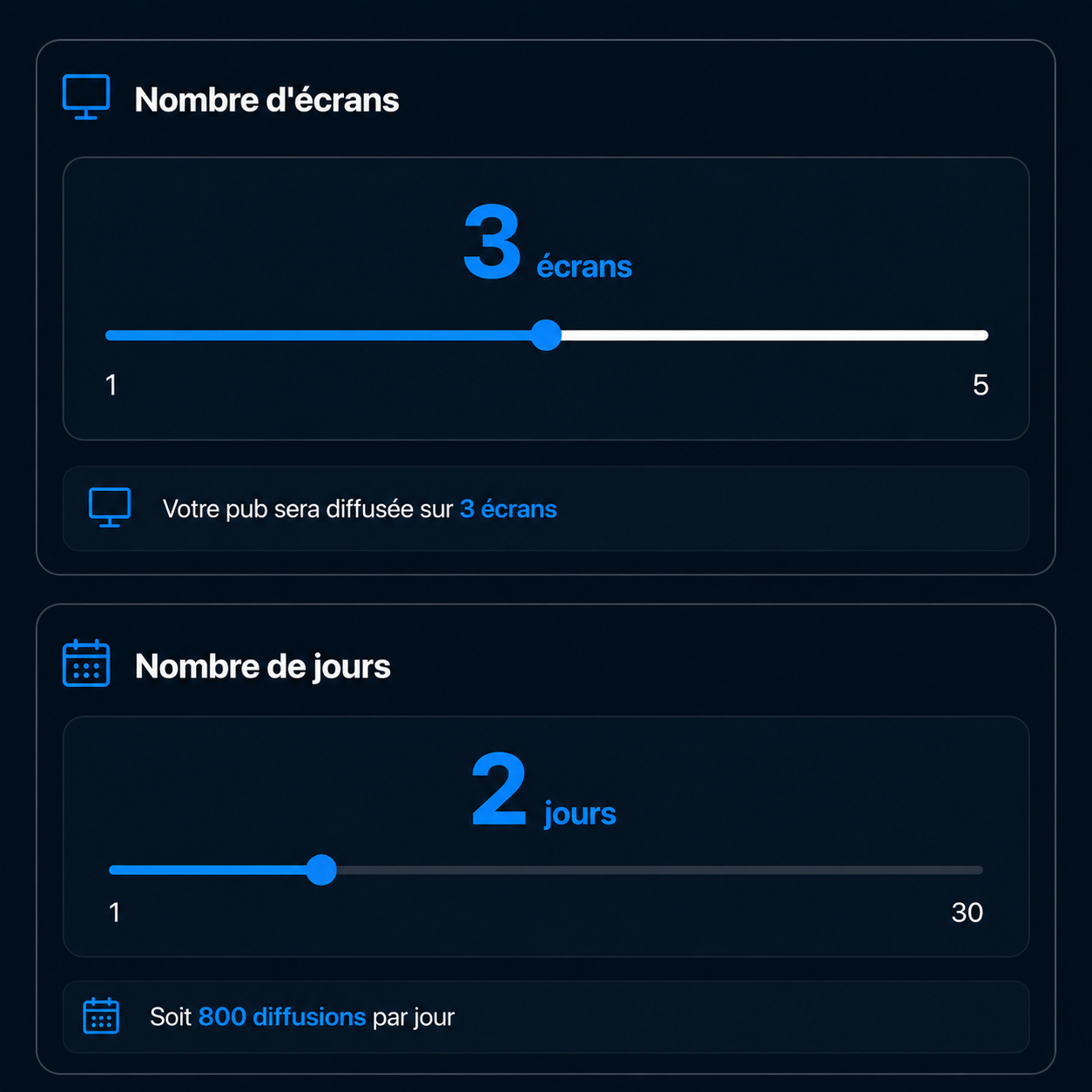 Sélection du nombre d'écrans Taxi pour la campagne